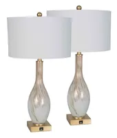 White and Gold Swirl Glass Table Lamps, Set of 2