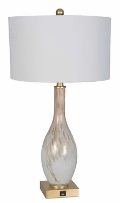 White and Gold Swirl Glass Table Lamps, Set of 2