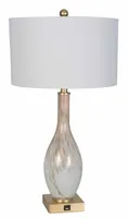 White and Gold Swirl Glass Table Lamps, Set of 2