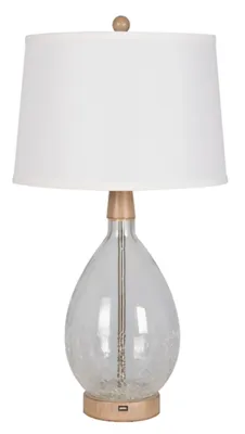 Clear Crackled Glass Table Lamps, Set of 2