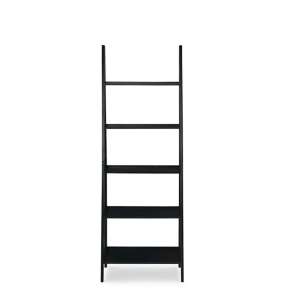 Black Wood 5-Tier Ladder Bookshelf