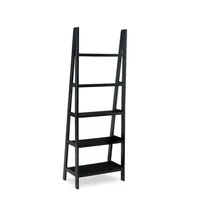 Black Wood 5-Tier Ladder Bookshelf