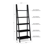Black Wood 5-Tier Ladder Bookshelf