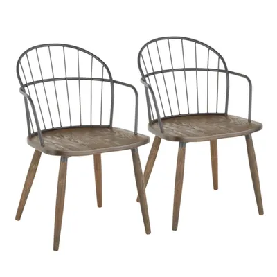 Dark Walnut Wood Spindle Dining Chairs, Set of 2