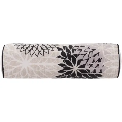 Black and Beige Floral Outdoor Bolster Pillow