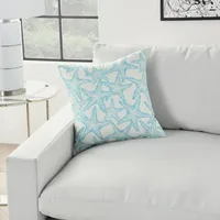 Turquoise Starfish Wave Outdoor Throw Pillow