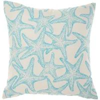Turquoise Starfish Wave Outdoor Throw Pillow