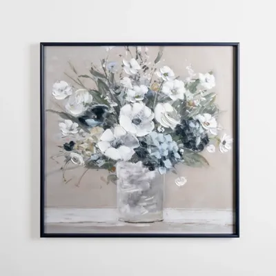 White and Blue Soft Floral Canvas Art Print