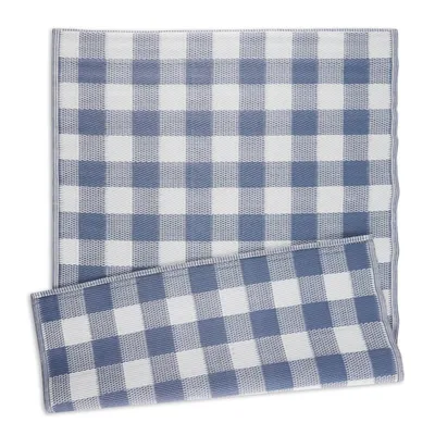 Blue & White Buffalo Check Outdoor Area Rug, 4x6