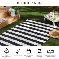 Black and White Rugby Stripe Outdoor Area Rug, 5x8