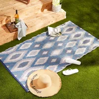 Blue & Gray Diamond Stripe Outdoor Area Rug, 3x6