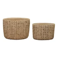 Brown Cement Faux Wicker Pots, Set of 2