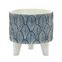 White and Blue Geometric Pots with Legs, Set of 2