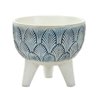 White and Blue Geometric Pots with Legs, Set of 2