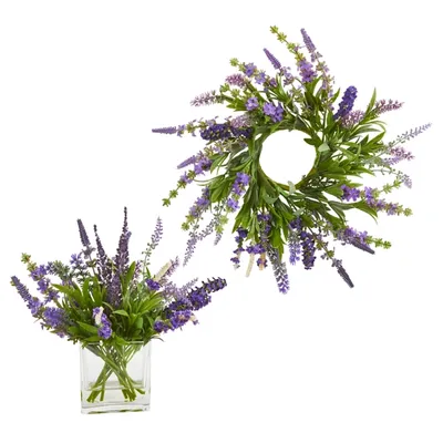Lavender Wreath and Arrangement 2-pc. Set