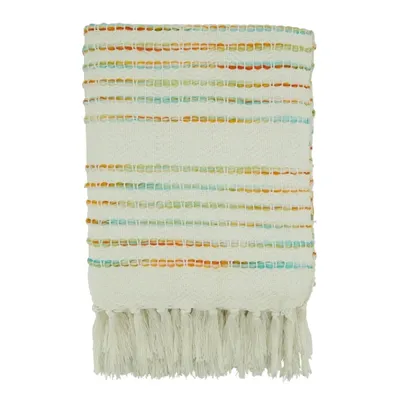 Woven Rainbow Stripe Tassel Throw