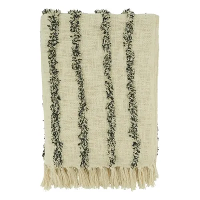 Ivory and Black Tufted Lines Throw
