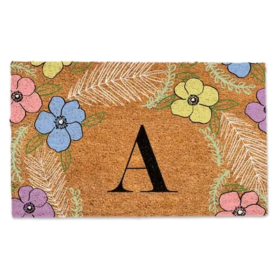 Personalized Monogram Spring Flowers Coir Doormat