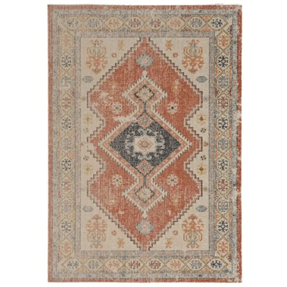 Ivory and Rust Traditional Motif Area Rug, 5x7