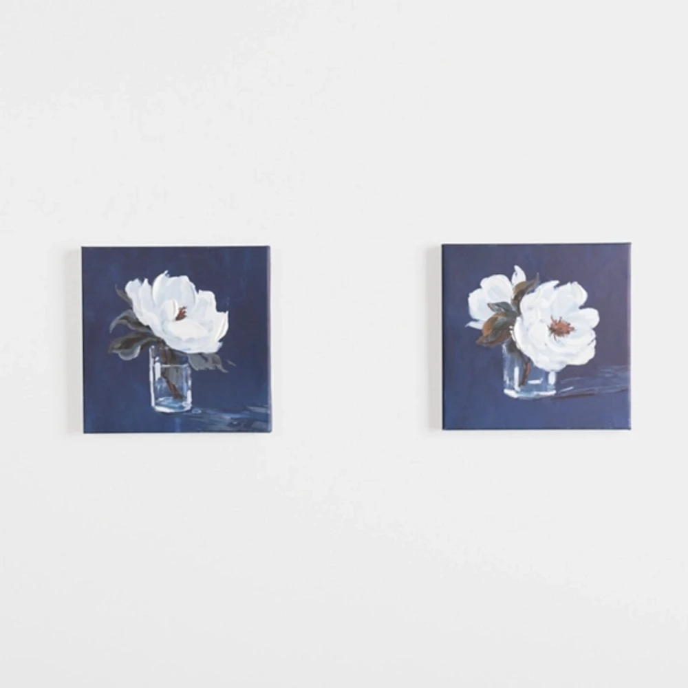 Blossoms on Blue Canvas Art Prints, Set of 2