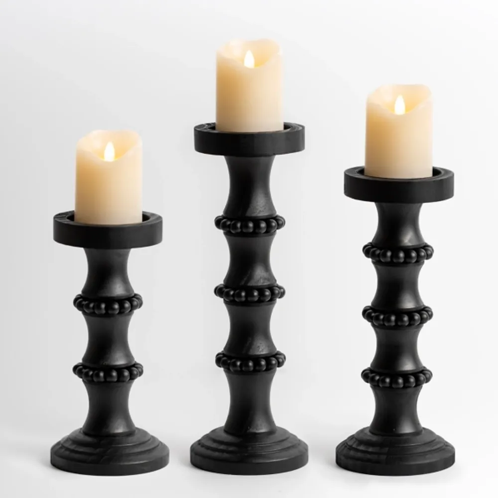 Mud Pie Pine Hill Collection Beaded Wood Candlesticks | Dillard's