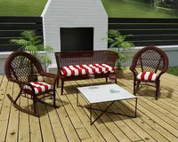Red Stripe French 3-pc. Outdoor Wicker Cushion Set