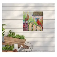 Cardinals on Fence Outdoor Canvas Art Print