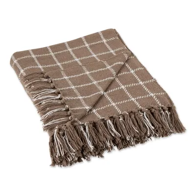 Mocha Brown Plaid Fringed Throw