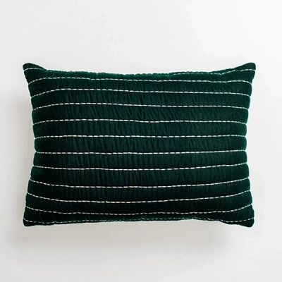 Green Velvet Stitched Lumbar Pillow