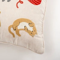 Embroidered Cats Chenille Pillow