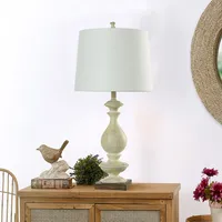 White Carved Traditional Table Lamp