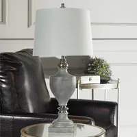 Gray Faux Wood and Silver Table Lamp