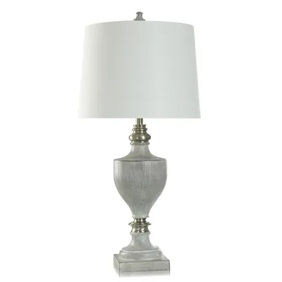Gray Faux Wood and Silver Table Lamp