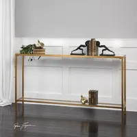 Gold Metal Mirrored Top Slim Console Table