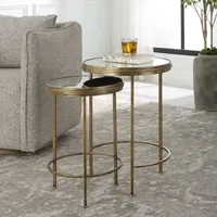 Gold Metal Mirror Top 2-pc. Nesting Side Table Set