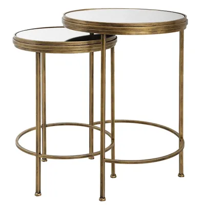 Gold Metal Mirror Top 2-pc. Nesting Side Table Set