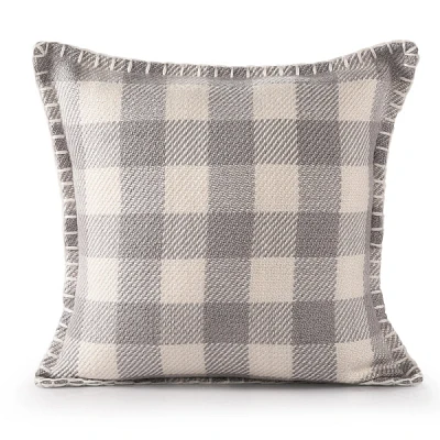 Gray Buffalo Check Stitched Outdoor Throw Pillow