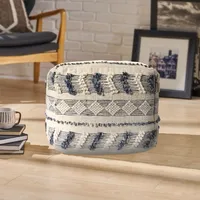 Ivory and Navy Textured Stripe Pouf