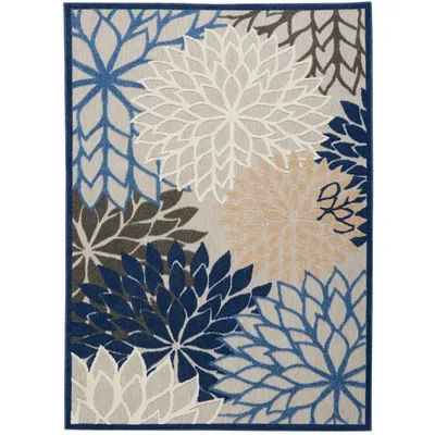 Blue Floral Burst Outdoor Area Rug