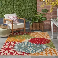 Bright Red Floral Burst Outdoor Area Rug, 6x9