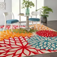 Bright Red Floral Burst Outdoor Area Rug, 6x9