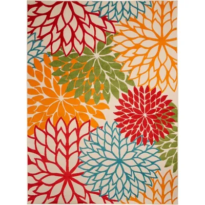 Bright Red Floral Burst Outdoor Area Rug, 6x9