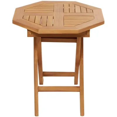 Octagonal Brown Wood Slatted Outdoor Accent Table