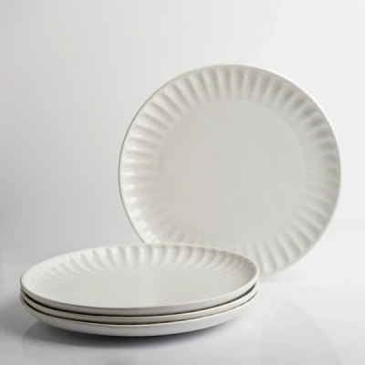 White Petals Ceramic Dinner Plates, Set of 4