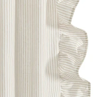 Tan Stripe Ruffled Curtain Panel Set, 84 in.