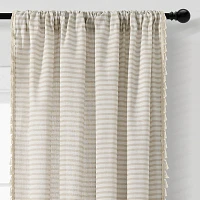 Tan Striped Tassel Curtain Panel Set, 84 in.