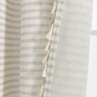 Tan Striped Tassel Curtain Panel Set, 84 in.