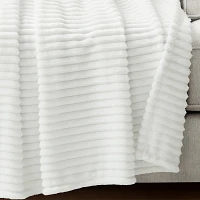 White Ribbed Ultra Soft Faux Fur Throw
