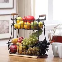 Black Metal and Wood Stackable Kitchen Baskets