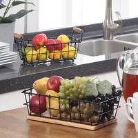 Black Metal and Wood Stackable Kitchen Baskets